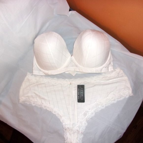 Youmita White Jacquard 40DD Push Up Bra/1XHipster - Picture 9 of 12